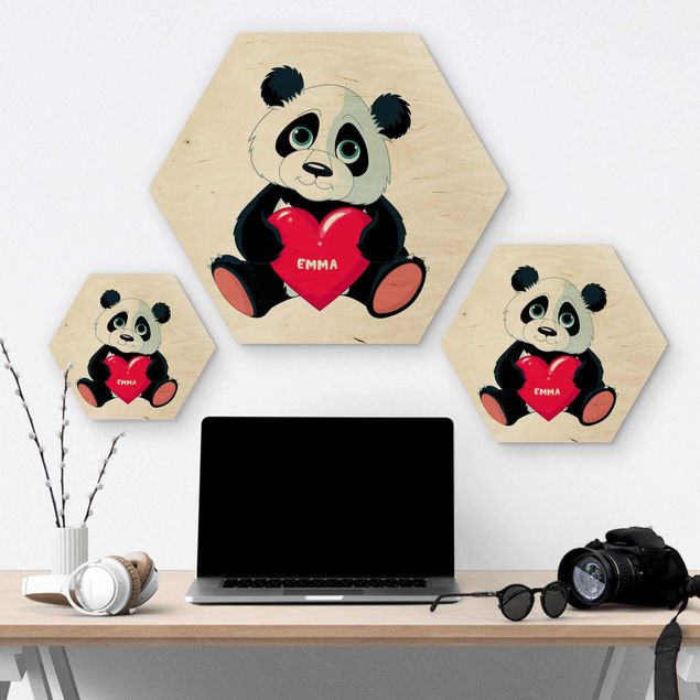Hexagone en bois - Panda With Heart