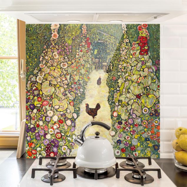 Déco murale cuisine Gustav Klimt - Chemin de jardin avec poules