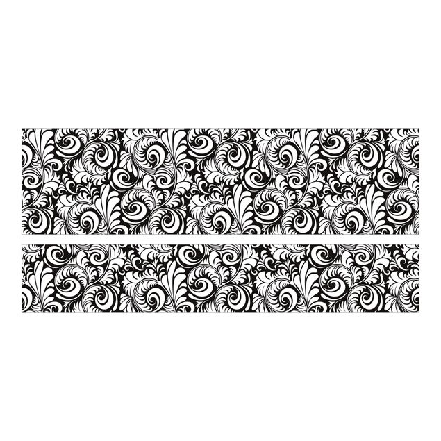 Papier adhésif pour meuble IKEA - Malm lit 160x200cm - Black And White Leaves Pattern
