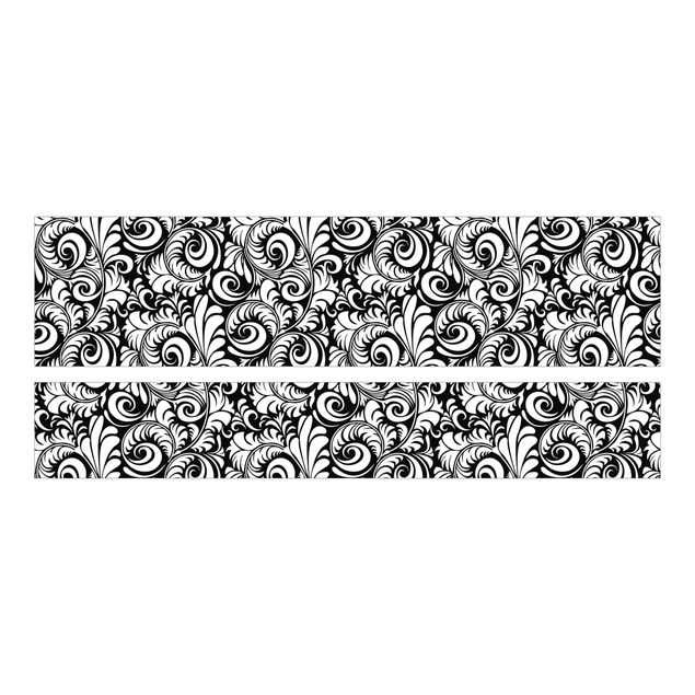 Papier adhésif pour meuble IKEA - Malm lit 180x200cm - Black And White Leaves Pattern