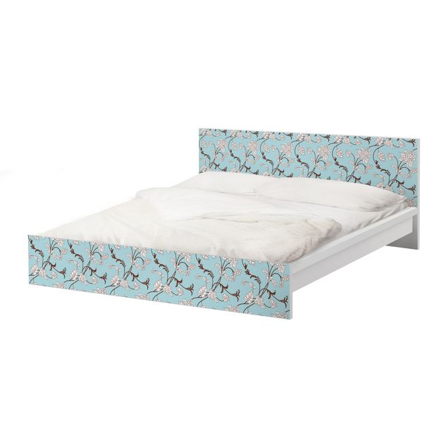 Papier adhésif pour meuble IKEA - Malm lit 180x200cm - Light-blue Floral Design