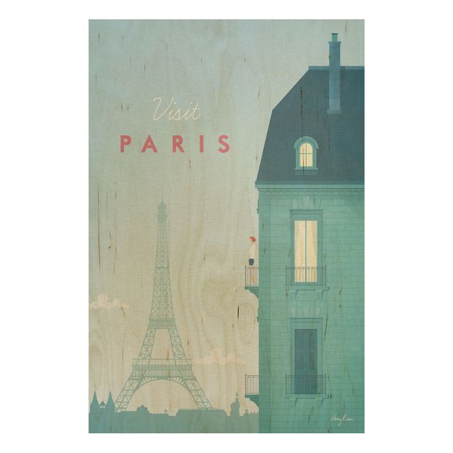 Tableau vintage bois Poster de voyage - Paris
