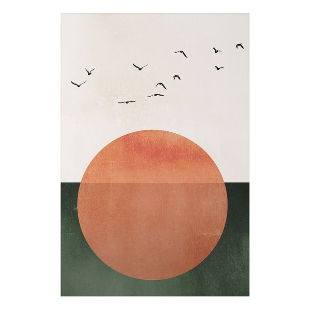 Tableau paysages Volée d'oiseaux devant le soleil levant