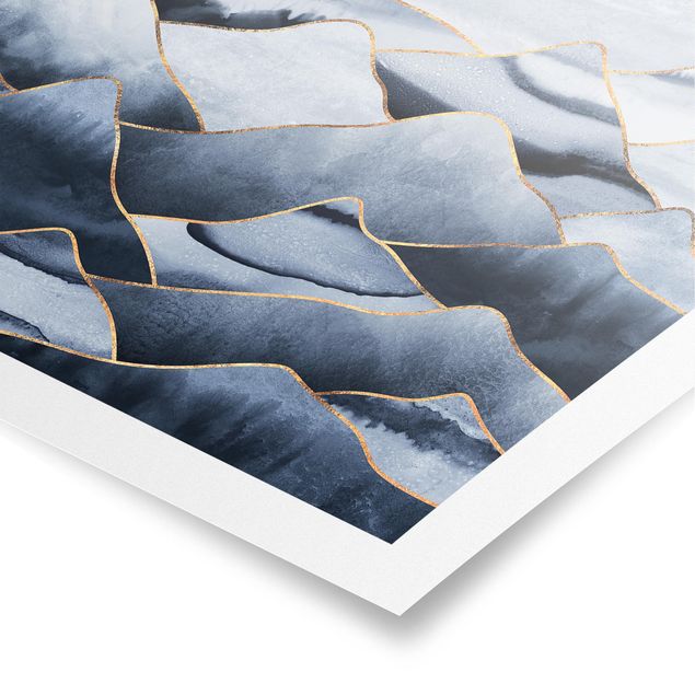 Tableaux abstraits Aquarelle Montagnes Blanc Or