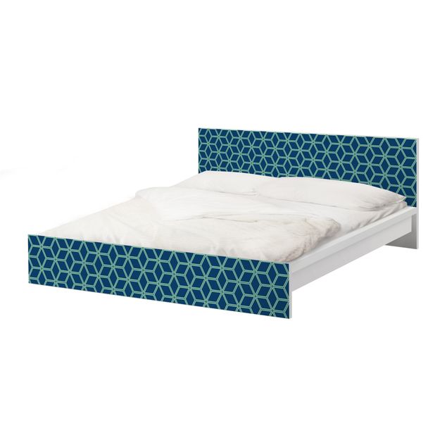 Papier adhésif pour meuble IKEA - Malm lit 180x200cm - Cube pattern Blue