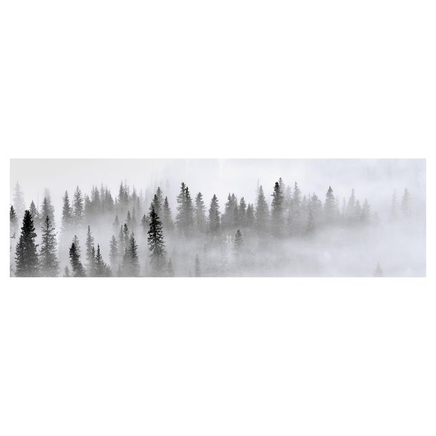 Revêtement mural cuisine - Fog In The Fir Forest Black And White