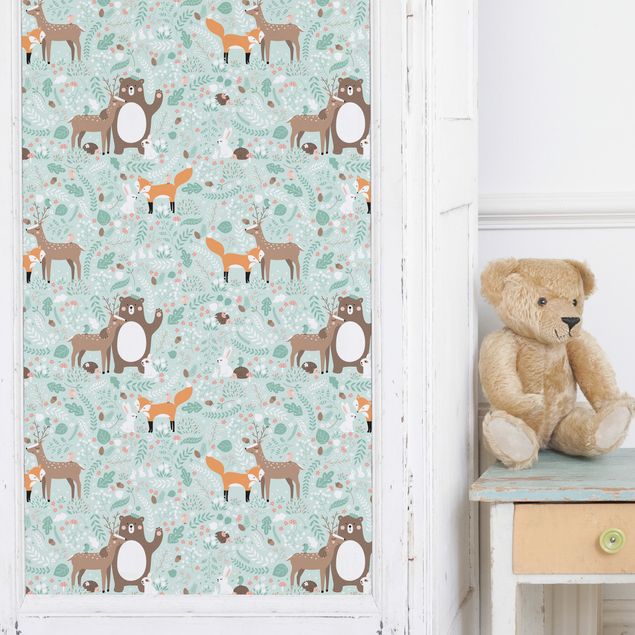 Papier adhésif pour meuble mat Motif pour enfants Amis de la forêt avec animaux de la forêt