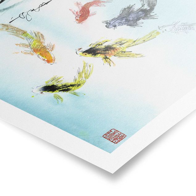 Poster retro Dessin Aquarelle Japonaise poisson rouge I