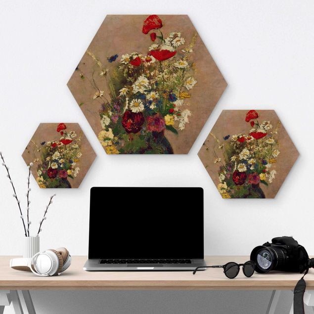 Hexagone en bois - Odilon Redon - Flower Vase with Poppies