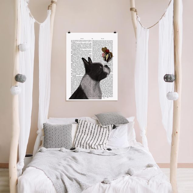 Posters en noir et blanc Lecture pour animaux - Terrier avec glace