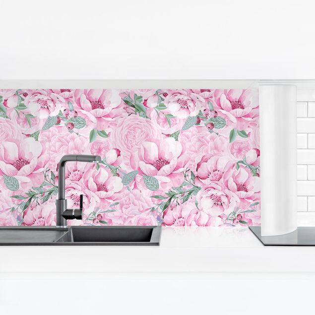 crédence cuisine en verre Pink Flower Dream Pastel Roses In Watercolour