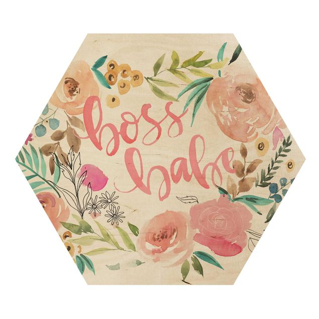 Tableaux en bois Pink Flowers - Boss Babe