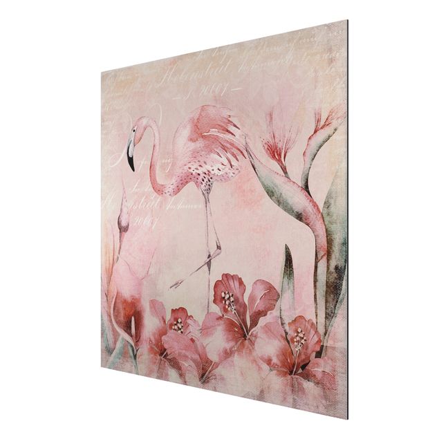 tableaux floraux Collage Shabby Chic - Flamingo
