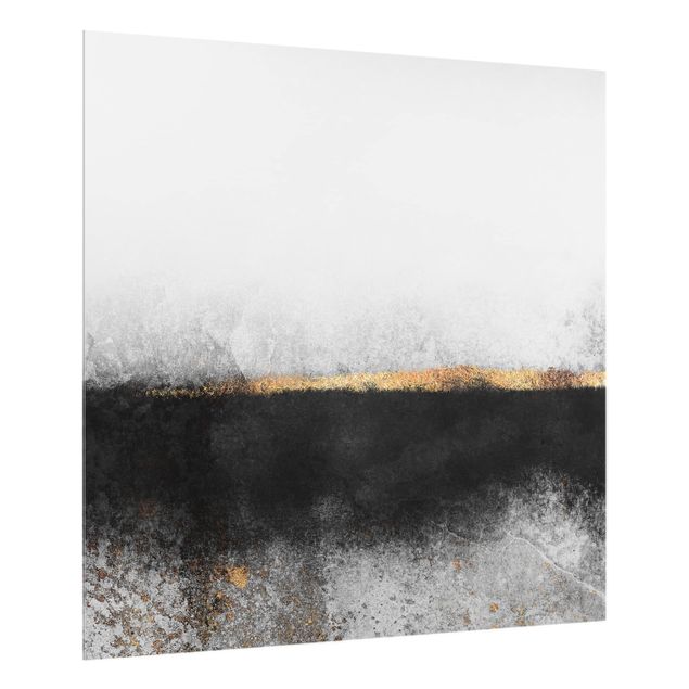 Fond de hotte verre Horizon doré abstrait noir et blanc
