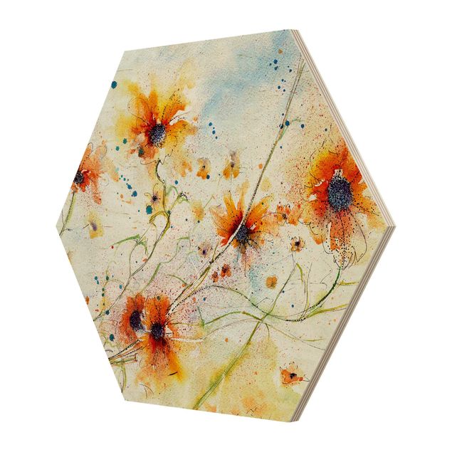 Hexagone en bois - Painted Flowers