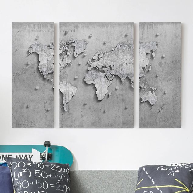 Tableaux sur toile effet pierre Carte du monde en béton