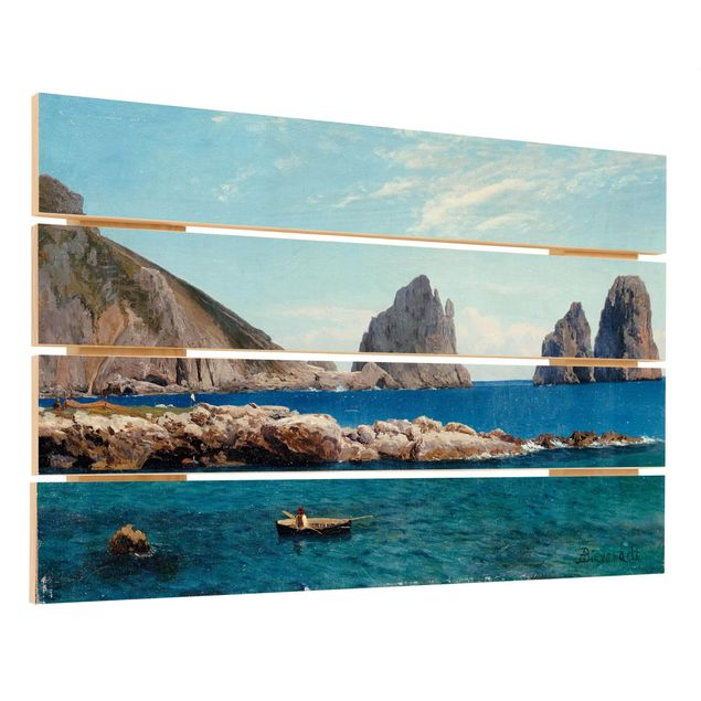 Tableaux en bois avec plage & mer Albert Bierstadt - Rame sur les rochers