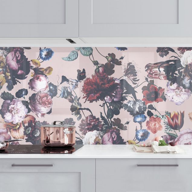 Déco murale cuisine Vieux Maîtres Fleurs Avec Tulipes Et Roses Sur Rose