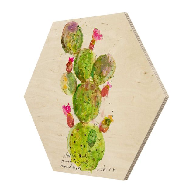 Hexagone en bois - Cactus With Bibel Verse III