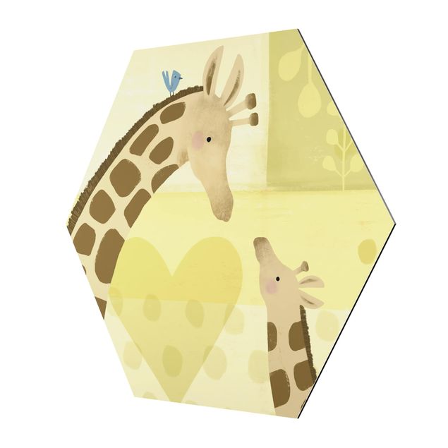 Tableau couleur jaune Maman et moi - Girafes