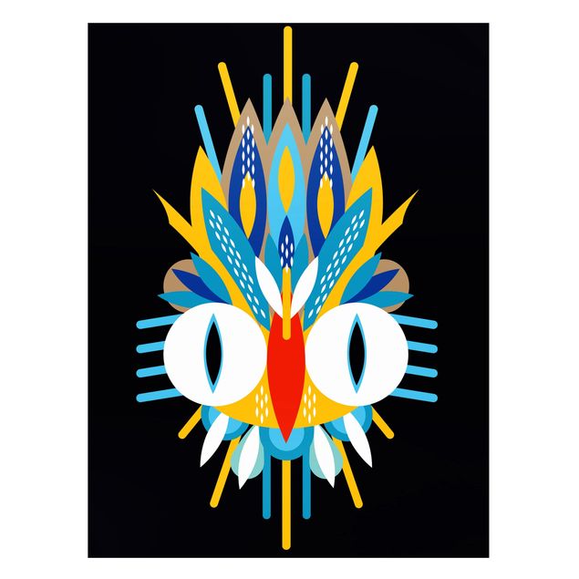 Tableau moderne Collage masque ethnique - Plumes d'oiseaux