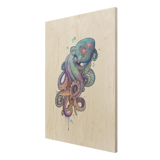 Tableaux de Laura Graves Illustration Pieuvre Violet Turquoise Peinture