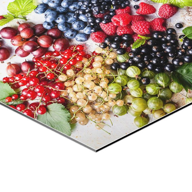 Hexagone en alu Dibond - Mixture Of Berries On Metal