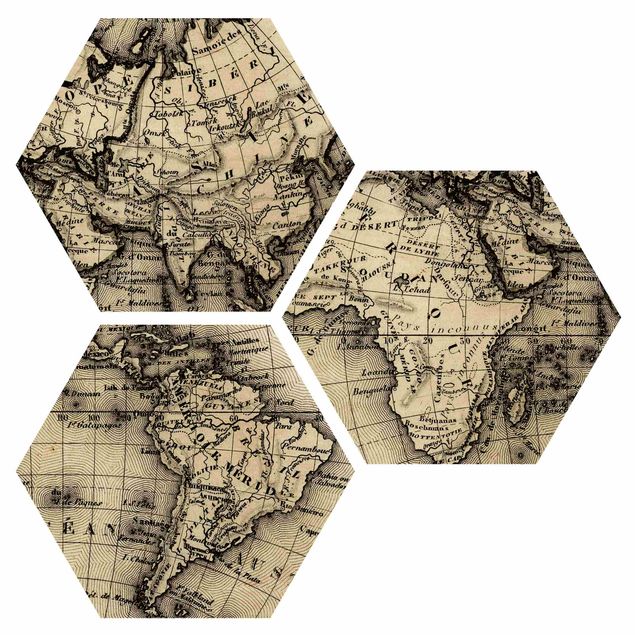 Tableaux en bois Détails de la carte du vieux monde