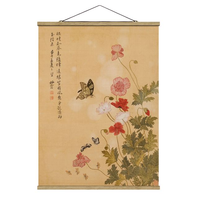 Tableau artistique Yuanyu Ma - Coquelicot et papillon