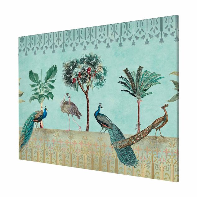 Tableau fleurs Collage vintage - Oiseau tropical avec palmiers