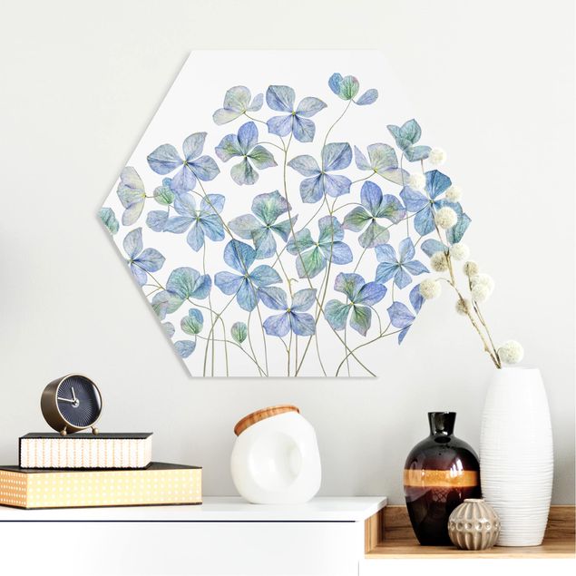 Déco mur cuisine Fleurs d'hortensia bleues