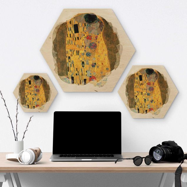 Hexagone en bois - WaterColours - Gustav Klimt - The Kiss