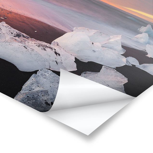 Poster paysage Morceaux de glace dans le lagon glaciaire de Jökulsárlón Islande
