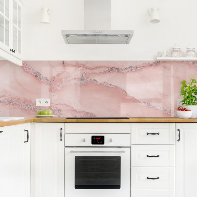 crédence cuisine en verre Expériences de couleurs - Marbre rose clair et paillettes