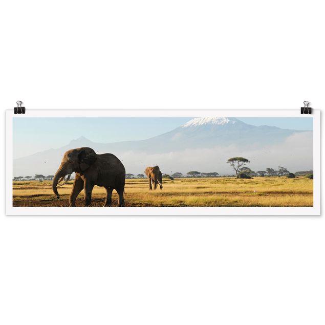 Tableau montagne Eléphants devant le Kilimandjaro au Kenya