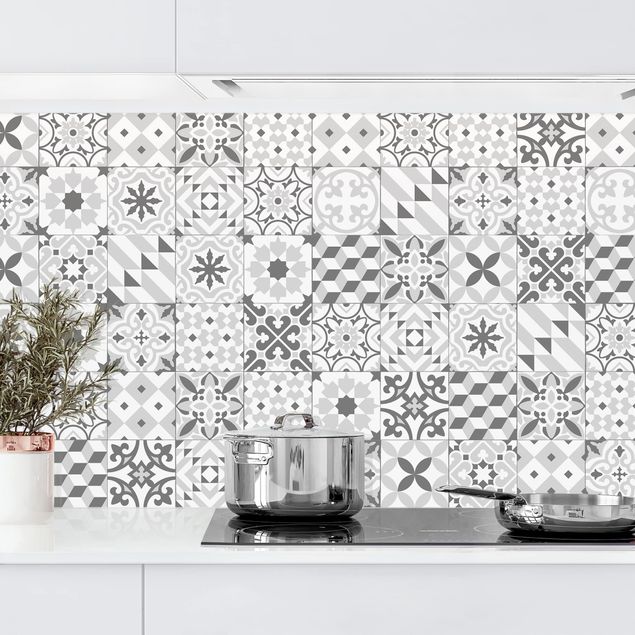 Revêtement mural cuisine - Geometrical Tile Mix Grey