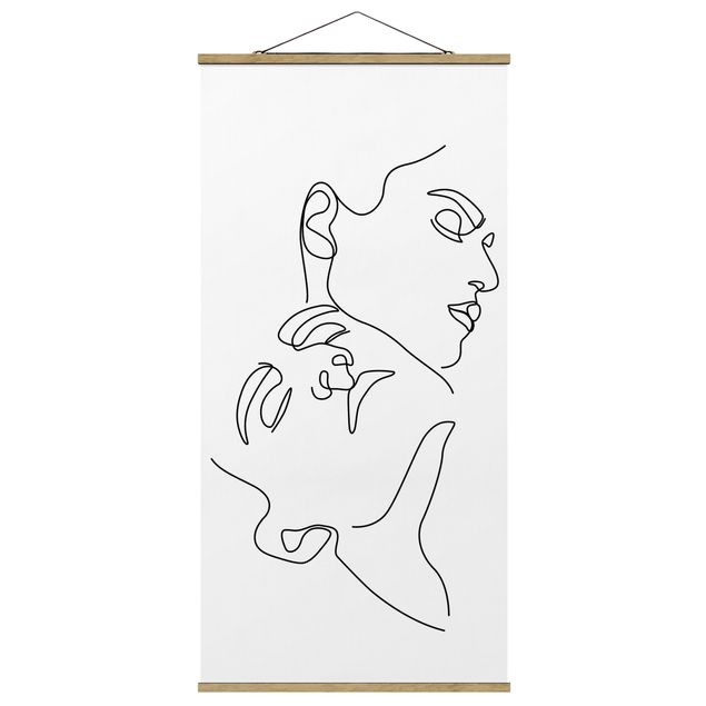 Tableau art abstrait Line Art Femme Visage Blanc et Noir