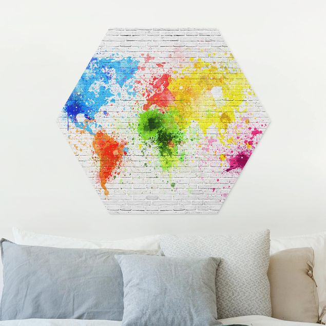 Déco murale cuisine Mur de briques blanches Carte du monde