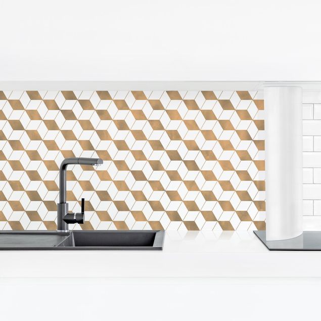 Revêtement mural cuisine - Cube Pattern In 3D Gold