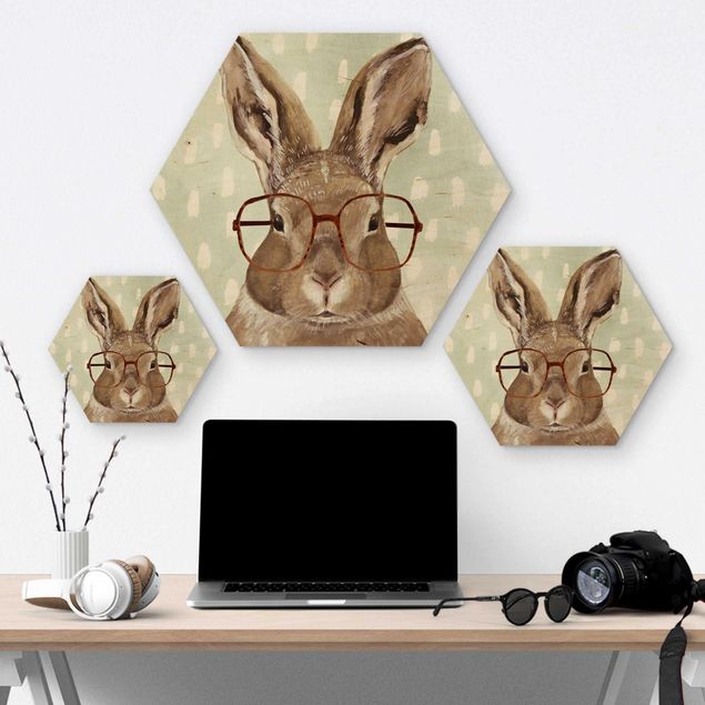 Hexagone en bois - Animals With Glasses - Rabbit