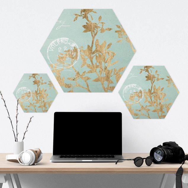 Hexagone en forex - Golden Leaves On Turquoise II