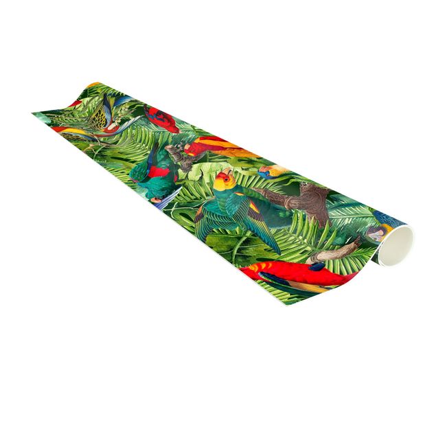 tapis contemporain Collage coloré - Perroquets dans la jungle
