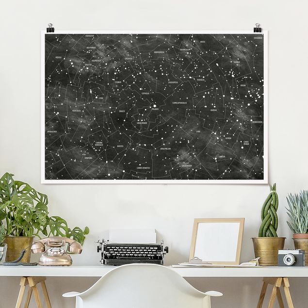 Déco murale cuisine Carte des constellations aspect tableau noir