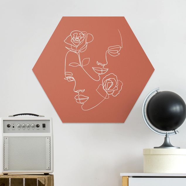 Déco mur cuisine Line Art Visages Femmes Roses Cuivre