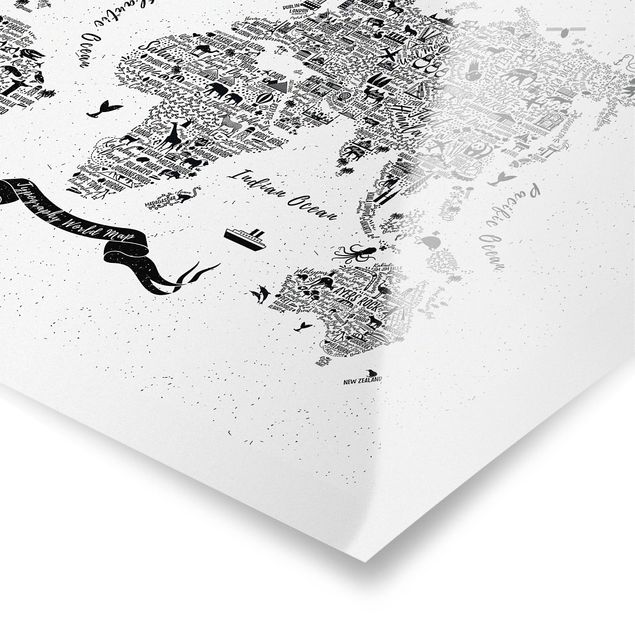 Tableaux Typographie Carte du Monde Blanche