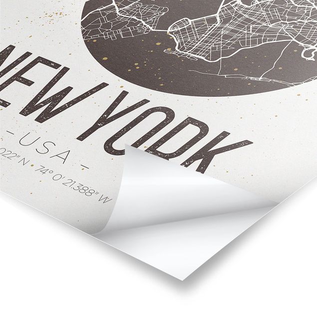 Tableaux noir et blanc Plan de la ville de New York - Rétro