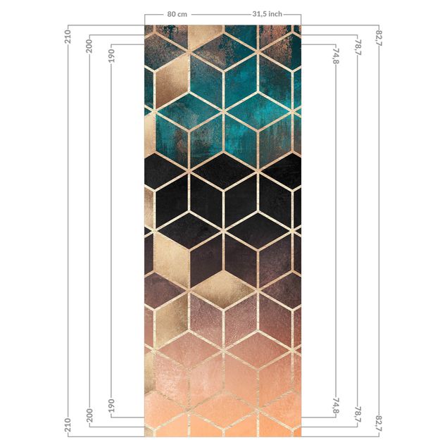 Revêtement mural de douche - Turquoise Rosé Golden Geometry