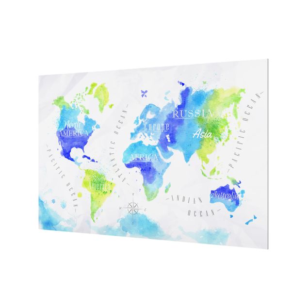 Fond de hotte - World Map Watercolor Blue Green