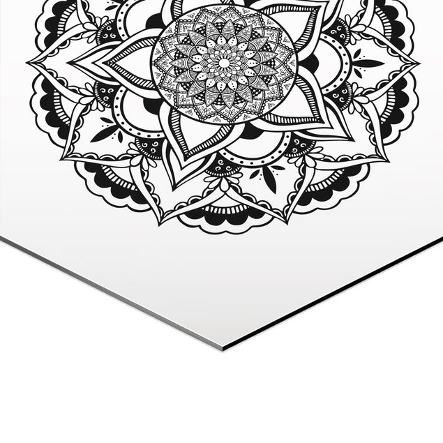 Tableau hexagon Mandala Flower Sun Illustration Set Black And White