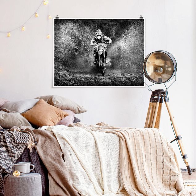 Posters en noir et blanc Motocross dans la boue
